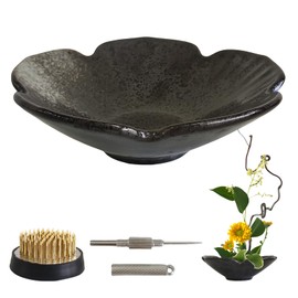 NIUKOMY Ikebana Flower Pot, Ceramic Ikebana Vase, Ikebana Flower Vase, Ikebana Flower Arrangement Supplies with 4cm Kenzan Flower Frog and Cleaning Needle for Home Decoration, Flower Shape 03