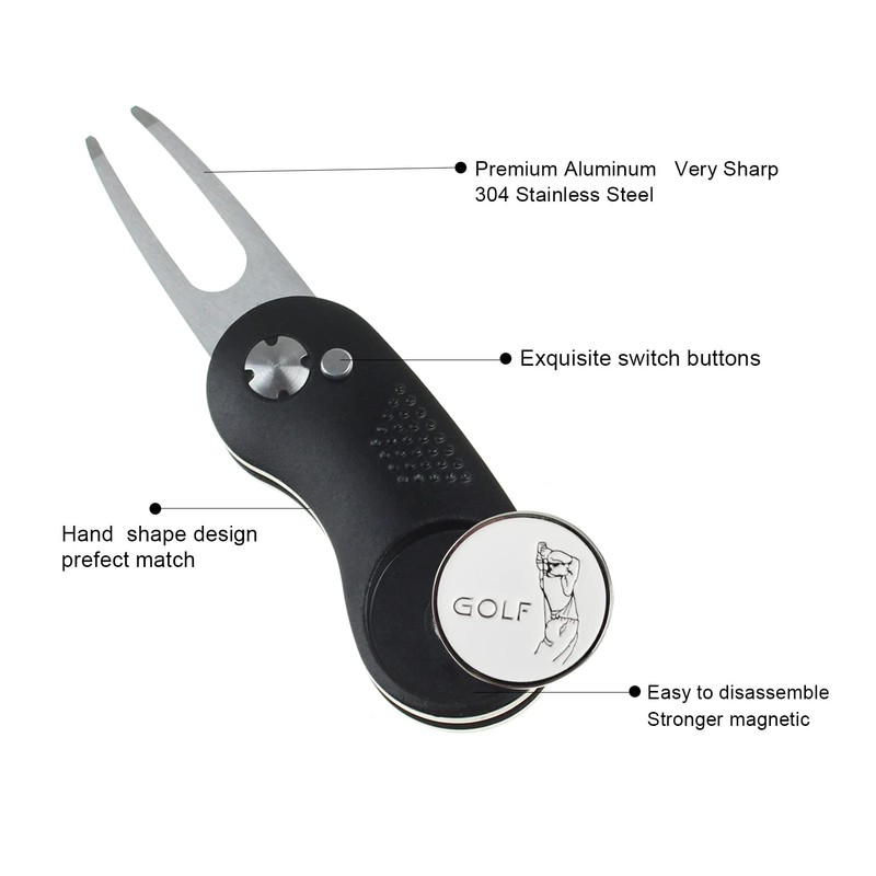 KOFULL Pitch Mark Repair Tool+2 Ball Maker+Clip Golf Pitch Mark