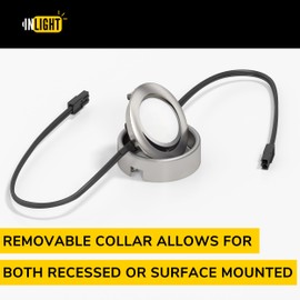 GETINLIGHT 2.75" Wide 2700K Swivel and Dimmable Wired LED Puck Lights Kit, Plug-in or Hardwired Installation, Recessed or Surface Mounted, Brushed Nickel Finished, IN-0107-1-SN-27