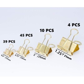 Gold Binder Clips, Micro Size Office Clips for Home School and Business,Binder Clip Paper Clamps, Assorted Sizes (Mini, Small, Medium, Large), 98 Pcs Clips for Office School Supplies (Gold)