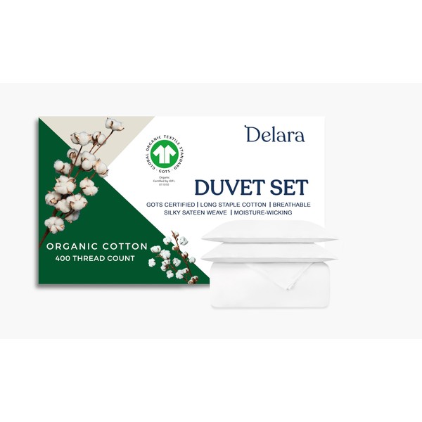 Delara GOTS Certified 100% Organic Cotton Duvet Cover Set 400TC,