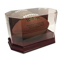 Executive Octagon Wood Base Football Display Case - Cherry