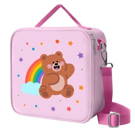 HAWEEK Lunch Bag With Adjustable Shoulder Strap, Insulated Lunch Bag Kids for Daycare and School, Water resistant Lining (Bear-Pink)