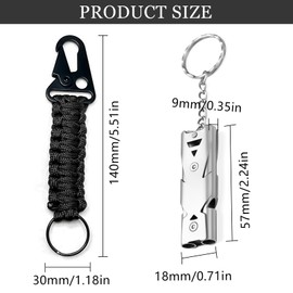 YOUNGSAY Pack of 2 Signal Whistle + 2 Paracord Key Chains, 150 dB Military Stainless Steel Emergency Whistle, Suitable for Outdoor Hiking and Camping (2 Colours), Silver, dark grey