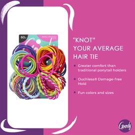Goody Kids Ouchless Elastic Hair Ties - 60 Ct, Assorted Colors, 2MM Rubber Bands for Hair, Pain-Free Hair Accessories for Girls & Boys, Made for Long-Lasting Braids, Ponytails & More, For Fine Hair