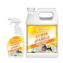 Hygea Natural Citrus Sparkle Non-Toxic Citrus Orange Heavy Duty Degreaser & Cleaner Pure Citrus Extracts & Natural D-limonene- Removes Grease, Dirt, Grime (Ready to use 24oz Spray + Refill)