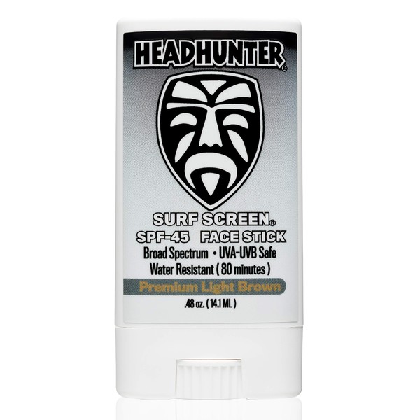 Headhunter Sunscreen Face Stick SPF 45, Waterproof Surf Sunblock for Waterman, Water-Resistant Facial Sunscreen for Ultra-Sport Protection and Solar Defense (80 min), Tinted Light Brown (1 pack)