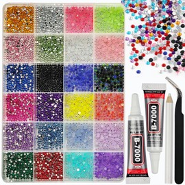 Resin Jelly Rhinestones with 2 Pcs B7000 Jewelry Glue for Crafting, Mixed-Color 2mm 3mm Flatback Gems, Bedazzling Crystal for DIY Crafts Clothing Tumblers Mugs Shoes Fabric Decor Nail Art Makeup