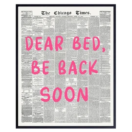 Pink Bedroom Decor - Bed Wall Decor - Womens Bedroom Decor Aesthetic - Minimalist Art - Cute Trendy Typography Wall Art - Funky Bedroom Pictures Newspaper Wall Art - Eclectic Wall Decor, funny Sayings