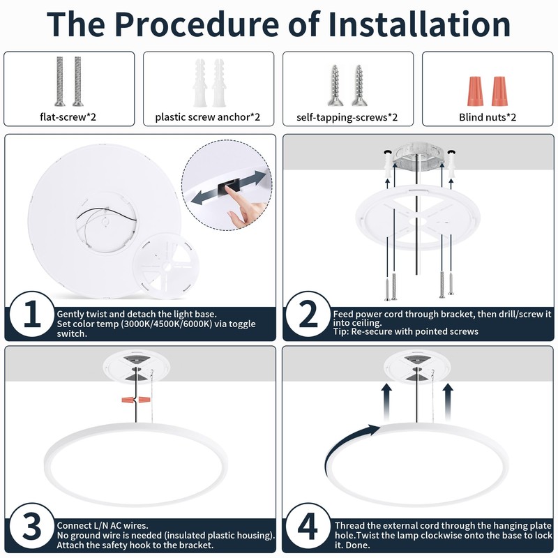 20 Inch LED Dimmable Ceiling Light Fixture 40W - Round