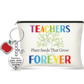 2 Pieces Teacher Appreciation Gifts Set It Takes a Big Heart to Help Shape Little Minds Makeup Cosmetic Pouch Pencil Bag and Teacher Keychains for School Teacher Festival Christmas (Tree Pattern)