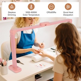 FAHKNS Large Half Moon Light for Nail Desk, 34IN Foldable LED Lamp with Phone Holder, 3000-6000K Color Temperature Adjustment, 456 Light Beads, Nail Art, Tattooing, Reading, Pink