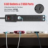 AWELTEC 6-Outlet Surge Protector Power Strip with 2 USB Ports