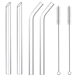 NEBYWOLD Reusable Glass Wide straw Boba Drinking Straws Fat Straws Smoothie/Bubble Tea/Milkshakes Straws with 2 Cleaning Brush & Carry Bag 14mm/8.85 in Environmentally Friendly (2slant 2bend)