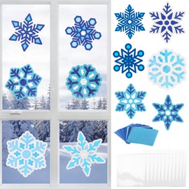 MONCAP 12Pcs Snowflake Stained Glass Decoration Christmas Art and Craft Kits for Kids, Winter Themed Snowflake Stained Glass Effect Paper DIY Window Classroom Xmas Party Decor