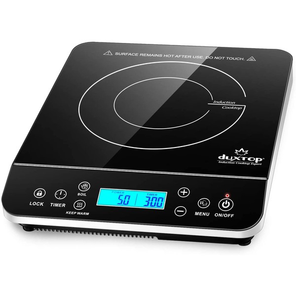 Duxtop Portable Induction Cooktop, Countertop Burner Induction Hot Plate with LCD Sensor Touch 1800 Watts, Silver 9600LS/BT-200DZ