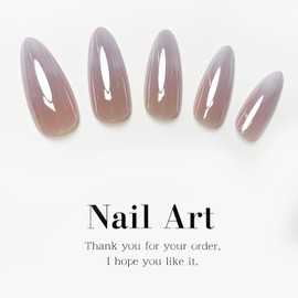 Ombre Almond Press on Nails Medium Chrome Fake Nails Nude Acrylic Nails Glossy Mirror False Nails Gradation Glue on Nails Nature Stick on Nails for Women Nails Decoration 24Pcs