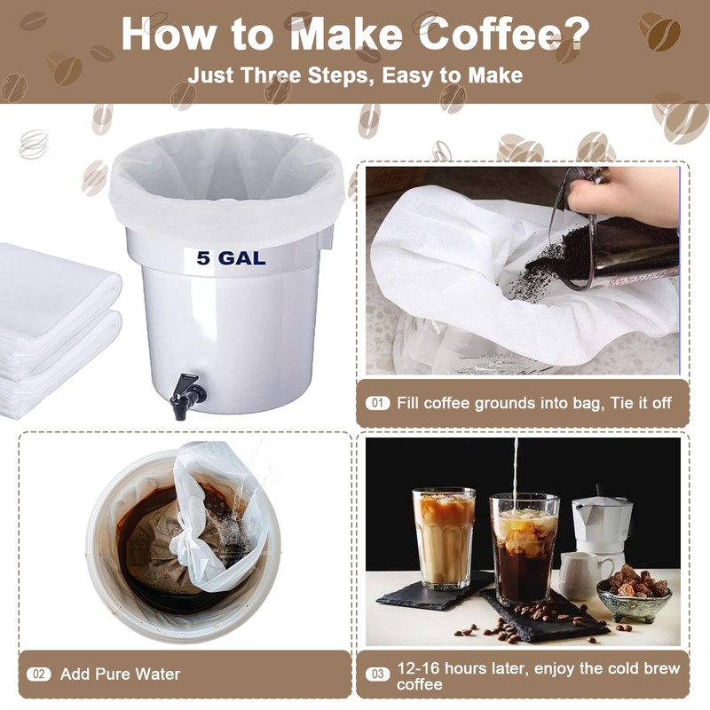 YURICK 50 Pack Commercial Cold Brew Coffee Filters for 5