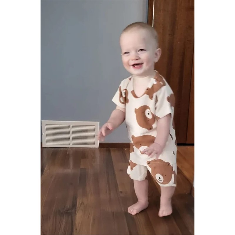 Infant Baby Boys Short Summer Outfit Toddler Bear Print T-Shirt