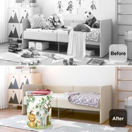 HUUMONSS Forest Animals Baby Laundry Hamper with Handle Clothes Kids Storage Basket Collapsible Boys Girls Gift Toy Box Bin for Nursery Room, White, 63L