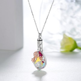 Feijiesi Rose Flower Cremation Urn Necklace For Ashes 925 Sterling Silver Urn Necklace with Crystal Cremation Jewelry for Ashes Memory Jewelry for Women Girls