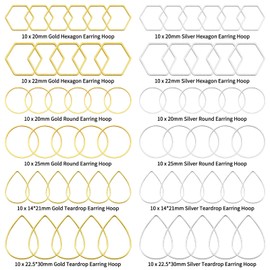 120pcs Hoop Earrings for Jewelry Making,Earring Beading Hoops Hypoallergenic Teardrop Hexagon Round Earring Hoop Open Bezel Pendant Frame for DIY Crafts Accessories Supplies(Gold&Silver,3Shapes)