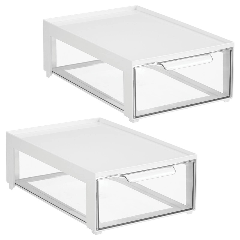 mDesign Plastic Stackable Office Storage Organizer Bin Containers with Front