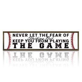 Inspirational Wood Sign, Sports Decor, Baseball Games Decor, Office Wall Decor Art, Decorative Wooden Box Sign, Never Let The Fear of Striking Out Sign, US Marine Corps Gifts for Men or Women
