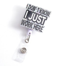 Work here Badge Reel with Clip Cute Badge Clip,Funny ID Card Badge Holder,Black and White Retractable for Nurses Office Teacher