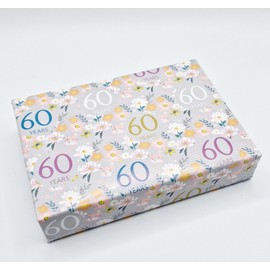 2 Sheets 60th Birthday Silver Grey Elegant Ladies Wrapping Paper Flowers Background 60 Years Female Giftwrap (PA)
