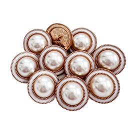 PEPPERLONELY 10 botones de metal de perlas sintéticas para ropa, jeans, manualidades, pantalones, blazer, costura, chamarra, fabricación de joyas (oro/blanco, 25 mm)