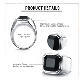 MAGIIE Jewellery Stainless Steel Ring Signet Ring Band Ring for Men Black Agate Ring Men Ring Fashion Jewellery Copper Nickel Geometric Ring, Stainless Steel, No Gemstone