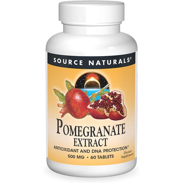 Source Naturals Pomegranate Extract 500mg Complete Whole Fruit Ellagic Acid Antioxidant & Added Fiber - 60 Tablets