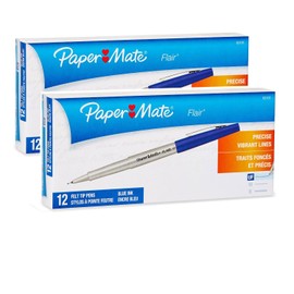 Paper Mate: Ultra Fine Flair Marker Pen, Silver BRL, Blue Ink, Ultra Fine PT - :Sold as 2 Packs of - 12 - / - Total 24 Each