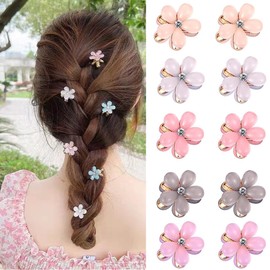 10Pcs Small Mini Metal Hair Clips with Flower Design and Crystals - Cute Barrettes for Girls, Kids' Bangs, and Women's Hair Accessories