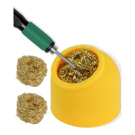 Kaisi Soldering Iron Tip Cleaner,Non-slip Silicone Holder Solder Brass Tip Cleaner Kit for Cleaning Soldering Stations,Soldering Irons Tips,With 3 solder sponge Brass Cleanr Balls (Yellow)