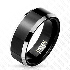 Tapsi´s Coolbodyart® Tisten Titanium Black Tungsten Ring 8mm Wide High Gloss Polished Rounded Edge Ring - Available Ring Sizes J to Z Available, Titanium