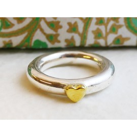 Sterling Silver 925 Mixed Metal Band with Gold Plated Heart Ring Size US Size 6 / Diameter 16.5