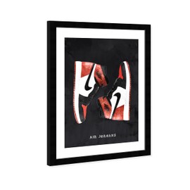 Wynwood Studio Fashion and Glam Modern Black Frame Paper - Classic Sneakers V, Wall Art for Living Room, Bedroom, and Bathroom, 13 in x 19 in, Black and Red Home Decor
