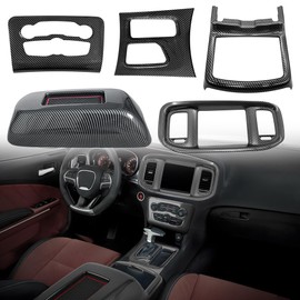 5 Pack Black Carbon Fiber A/C Cover, Navigation Screen Cover, Gear Shift Panel Trim & Armrest Cover for Dodge Charger 2015-2023, Carbon Fiber Particulate Material