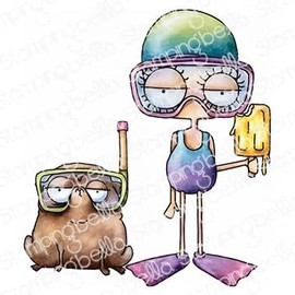 Stamping Bella, Rubber Stamp, Mini Oddball Swimmer & Pug