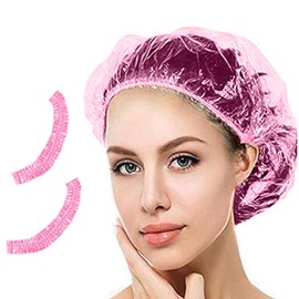 Shower Cap Disposable, Clear Plastic Bath Caps for Women Men Kids Girls, Multi-Purpose Thick Waterproof Bath Caps Hair Treatment, Spa,Home Use,Portable Travel (40PCS Pink)