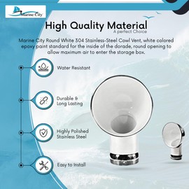 MARINE CITY 304 Grade Stainless Steel Round White Cowl Vent 3 Inches for Marines – Boats – Yachts – Ships (Pack of 1)
