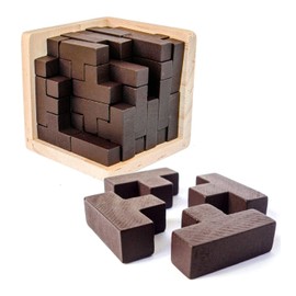 3D Wooden Thinking Puzzle, T Shape Building Blocks, Logic Game in Wooden Frame, Brain Teaser Puzzle, Stress Relief Toy for Children and Adults, Educational Toy for Children and Teenagers (Coffee)