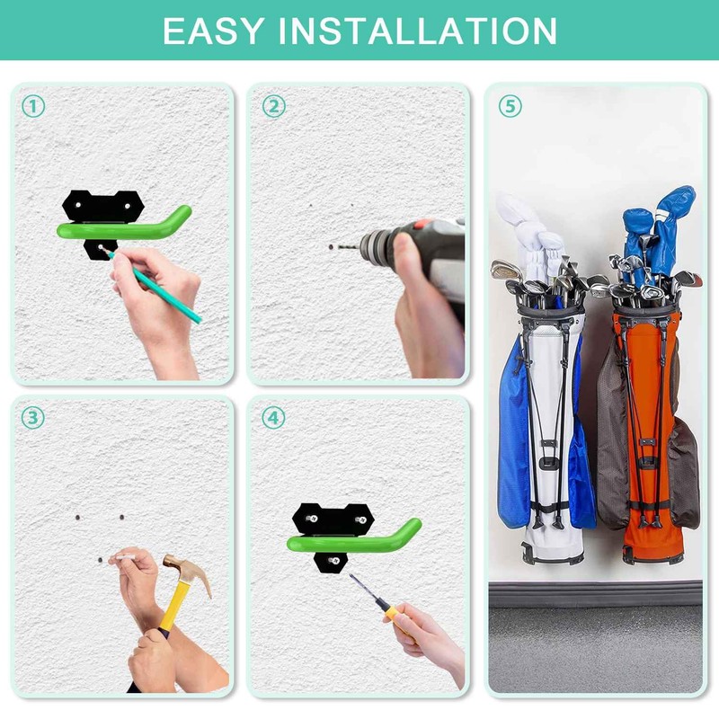 FEYRUN Wall Mounted Golf Bag Hook, 2 Bags Storage Racks