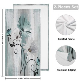 AIYOOLER Hand Towels for Bathroom Set of 2 Farm Teal White Daisy Floral Flowers Butterfly on Country Wooden Soft Absorbent Small Bath Towels Decorative Kitchen Guest Dish Towel for Spa,Hotel 28x14in