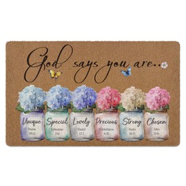 WTOGQ Christian Hydrangea Door Mat, GodSays You are Floral Welcome Mat, Bible Verse Inspirational Coir Door Mats Outdoor Indoor Outside Entrance, Positive Affirmation Gifts Decor Doormats 17X29 Inch