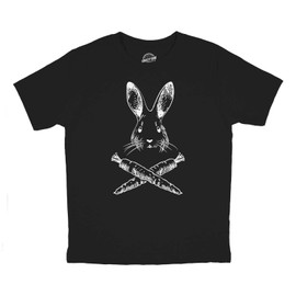 Funny Kids Easter Shirt – Pirate Bunny Jolly Roger Design with Crossed Carrots – Cotton Youth Tee for Easter Egg Hunt or Spring Outfit – Black Boys T-Shirt - Black M