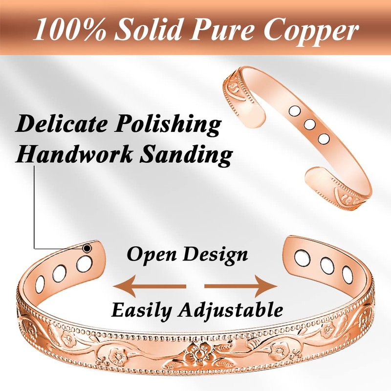 Vicmag Copper Magnetic Bracelet for Women 99.99% Solid Pure Copper