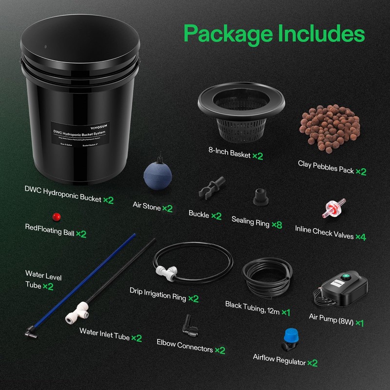 VIVOSUN DWC Hydroponics Grow System with Top Drip Kit, 5-Gallon